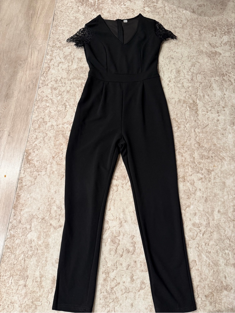 Black Lace Sleeve V-Neck Jumpsuit